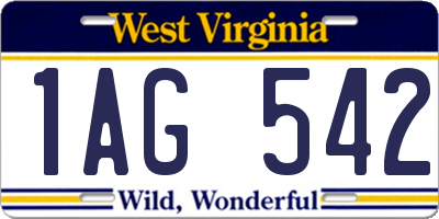 WV license plate 1AG542