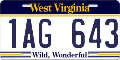 WV license plate 1AG643