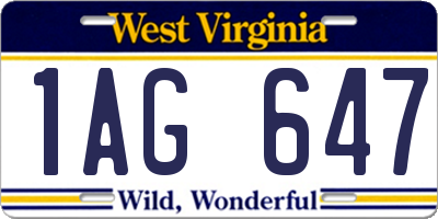 WV license plate 1AG647