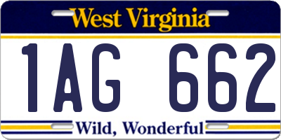 WV license plate 1AG662