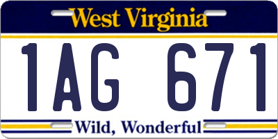 WV license plate 1AG671