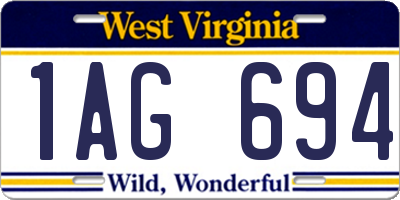 WV license plate 1AG694