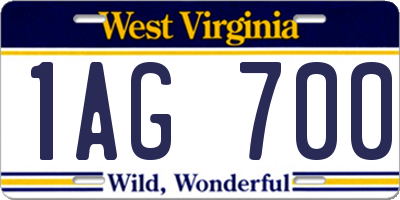 WV license plate 1AG700