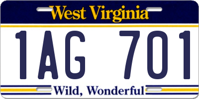 WV license plate 1AG701