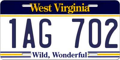 WV license plate 1AG702