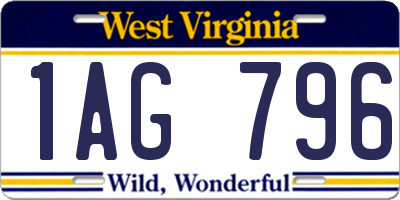 WV license plate 1AG796