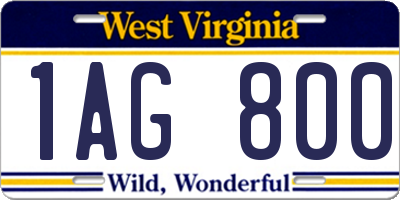 WV license plate 1AG800