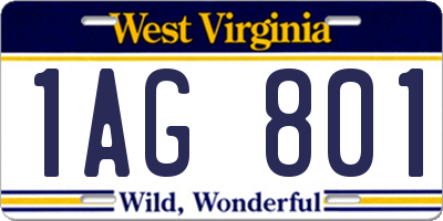 WV license plate 1AG801