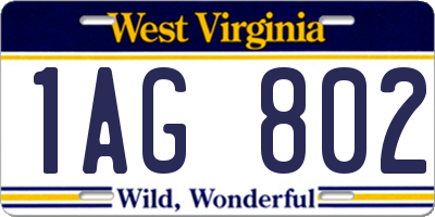 WV license plate 1AG802