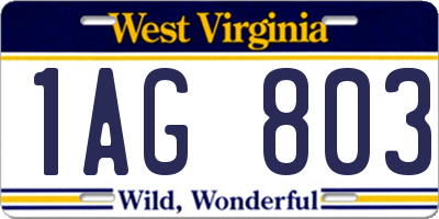 WV license plate 1AG803