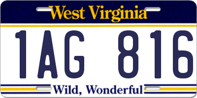 WV license plate 1AG816