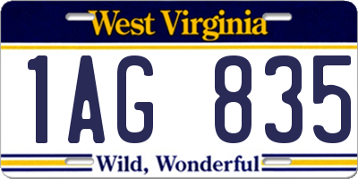 WV license plate 1AG835