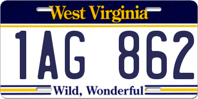 WV license plate 1AG862