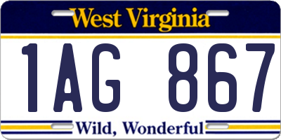 WV license plate 1AG867