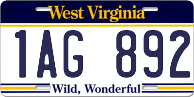 WV license plate 1AG892