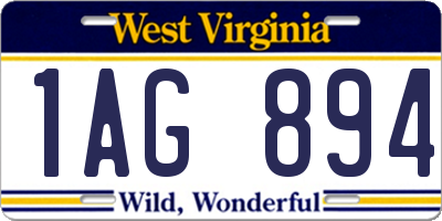 WV license plate 1AG894