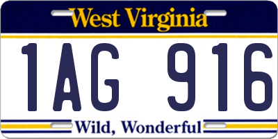 WV license plate 1AG916