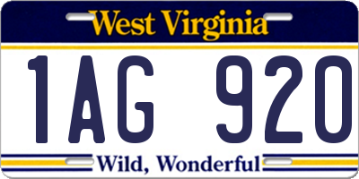 WV license plate 1AG920