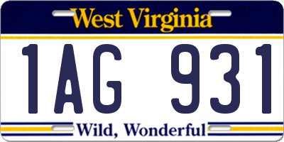 WV license plate 1AG931