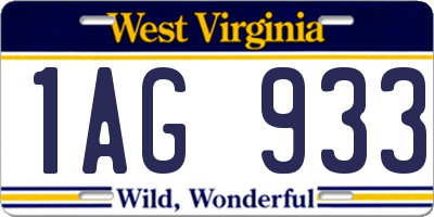 WV license plate 1AG933