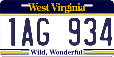 WV license plate 1AG934