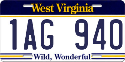 WV license plate 1AG940