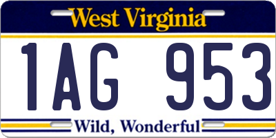 WV license plate 1AG953