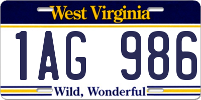 WV license plate 1AG986