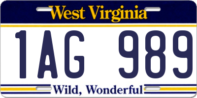 WV license plate 1AG989