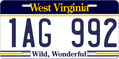 WV license plate 1AG992