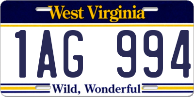 WV license plate 1AG994