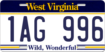 WV license plate 1AG996