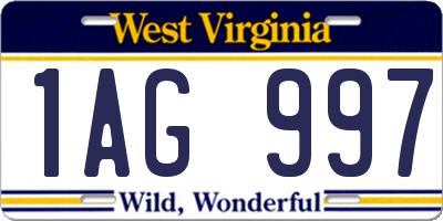 WV license plate 1AG997