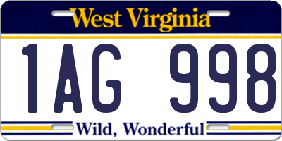 WV license plate 1AG998