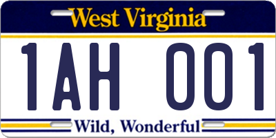 WV license plate 1AH001