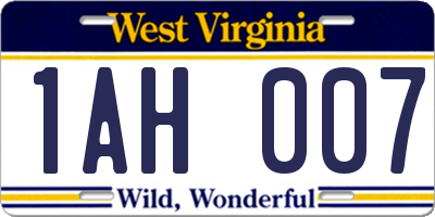 WV license plate 1AH007