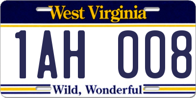 WV license plate 1AH008