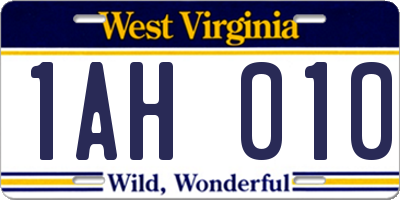 WV license plate 1AH010