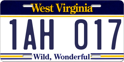 WV license plate 1AH017