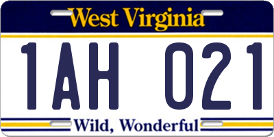 WV license plate 1AH021