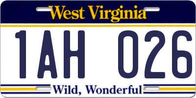 WV license plate 1AH026