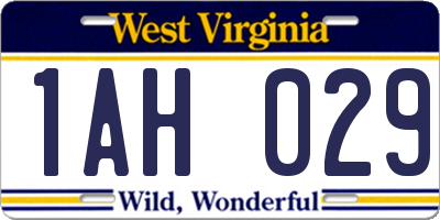 WV license plate 1AH029