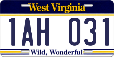 WV license plate 1AH031