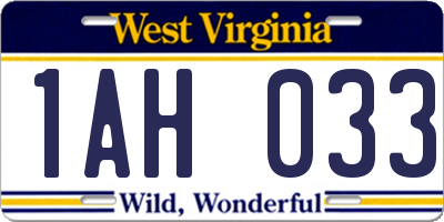 WV license plate 1AH033