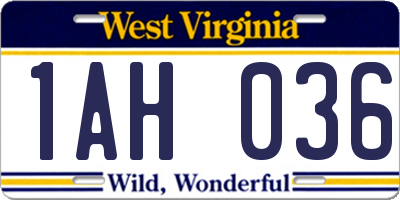 WV license plate 1AH036