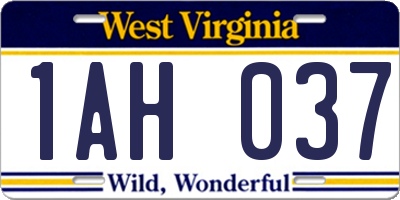 WV license plate 1AH037