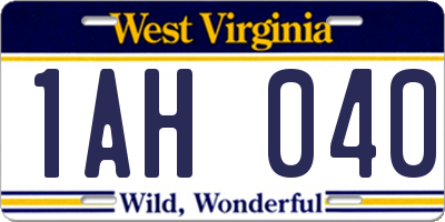 WV license plate 1AH040