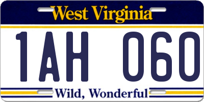 WV license plate 1AH060