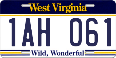 WV license plate 1AH061