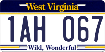 WV license plate 1AH067